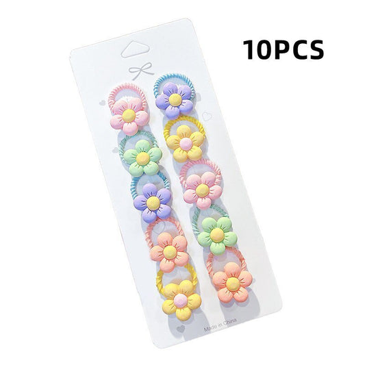 10pcs/set Girls Cartoon Nylon Scrunchie Kids Ponytail Holder Hair Bands Rubber Band Headband Fashion Hair Accessories